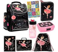 Goldkids Set 8-teilig Schulranzen Aufgabenheft 2024 Ballerina Tänzr Federmappe Turnbeutel 1. Klasse Gummizugmappe Aktentasche Brotdose Trinkflasche Aufgabenheft für die Grundschule 1. Klasse