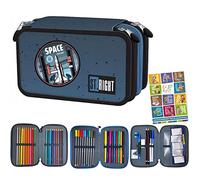 Goldkids St. Right XXL Federtasche Federmappe Federmäppchen 46-teilig gefüllte Schüleretui 3-stöckig 19 x 13 x 7 cm inkl. Hausaufgabenheft Space Moon