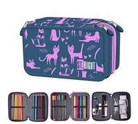 Goldkids St. Right XXL Federtasche Federmappe Federmäppchen 46-teilig gefüllte Schüleretui 3-stöckig 19 x 13 x 7 cm inkl. Hausaufgabenheft Lazy Cats Katzen