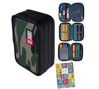 Goldkids St. Right XXL Federtasche Federmappe Federmäppchen 46-teilig gefüllte Schüleretui 3-stöckig 19 x 13 x 7 cm inkl. Hausaufgabenheft Moro Military