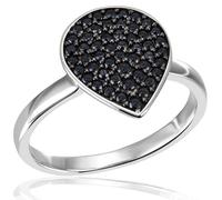 goldmaid Damenring 925 Sterlingsilber, Tropfenform, 13,5 mm x 11,5 mm Ringkopf, 2,3 mm durchgehende Ringschiene, 51 schwarze Zirkonia (58)
