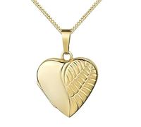 Goldmedaillon Anhänger Medaillon Herz Engel-Flügel 585 Gold Herzamulett für 2 Bilder zum Öffnen für Damen mit Halskette und Schmuck-Etui Mit Amulettkette 925 Silber vergoldet - Kettenlänge 45 cm.