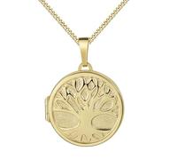Goldmedaillon Baum des Lebens Medaillon Gold 333 rund Amulett Anhänger für 2 Bilder zum Öffnen für Damen Goldamulett und Schmuck-Etui Mit Amulettkette 925 Silber vergoldet - Kettenlänge 45 cm.