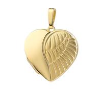 Goldmedaillon Großes Medaillon Herz - Engel-Flügel-Amulett für 2 Bilder zum Öffnen - 925 Sterlingsilber - edel vergoldet. Mit Damenkette 925 Silber vergoldet - Kettenlänge 50 cm.