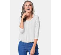 Kurzarmbluse GOLDNER "Chiffon-Shirt mit 3/4-Arm, Rundhals", Damen, Gr. 52, weiß, Obermaterial: 95% Viskose CV. 5% Elasthan EL., Casual, Sonstiges, Blusen, keine/nicht relevant (45231431-52) weiß