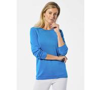 Strickpullover GOLDNER "Kurzgröße Pullover mit U-Boot-Ausschnitt aus Baumwoll-Viskose-Mix", Damen, Gr. 19, blau (karibikblau), Obermaterial: 60% Viskose CV. 40% Baumwolle CO., U-Boot-Ausschnitt, eng R
