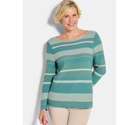 Rundhalspullover GOLDNER "Strickpullover im Ringel-Look", Damen, Gr. 52, grün (salbei, gemustert), Obermaterial: 50% Baumwolle CO. 50% Polyacryl PAN., figurumspielend, Pullover Rundhalspullover, farbh
