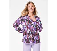 Schlupfbluse GOLDNER "Printbluse mit Allover-Druck", Damen, Gr. 44, lila (lila, gemustert), Obermaterial: 100% Viskose CV., figurumspielend, Gummibündchen, Blusen Schlupfbluse, Mit Seitenschlitzen (35
