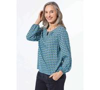 Kurzarmbluse GOLDNER "Druckbluse aus reiner Viskose", Damen, Gr. 42, blau (marine, gemustert), Obermaterial: 100% Viskose CV., Gummibündchen, Blusen, keine/nicht relevant (38645636-42) marine, gemuste