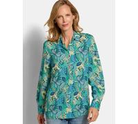 Kurzarmbluse GOLDNER "Blusenshirt mit floralem Print", Damen, Gr. 44, bunt (salbei, blau, gemustert), Obermaterial: 100% Viskose CV., figurumspielend, Blusen, figurschmeichelnde Schnittführung (811576
