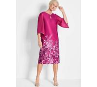 Sommerkleid GOLDNER "Kurzgröße Pinkes edles Chiffon-Kleid mit 3/4-Arm", Damen, Gr. 20, K-Gr, pink (pink, geblümt), Obermaterial: 96% Polyester PES. 4% Elasthan EL., gerade, Asymmetrisch, Kleider Somme