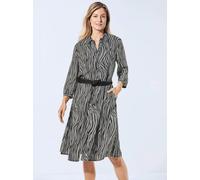 Sommerkleid GOLDNER "Kurzgröße Blusenkleid mit Hemdkragen", Damen, Gr. 23, K-Gr, schwarz-weiß (schwarz, cremeweiß, gemustert), Obermaterial: 100% Viskose CV., figurumspielend, Manschette, Kleider Somm