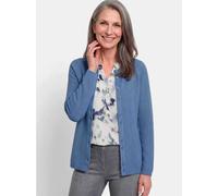 Strickjacke GOLDNER "Cardigan aus Baumwolle, Rundhals", Damen, Gr. 38, blau (rauchblau), Obermaterial: 100% Baumwolle CO., Modisch, Strickjacken Strickjacke, Piqué-Optik (83209922-38) rauchblau