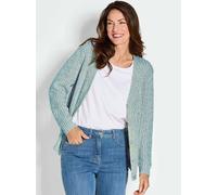 Strickjacke GOLDNER "Kurzgröße Langarm Strickjacke mit V-Ausschnitt", Damen, Gr. 20, grün (grün, weiß, gemustert), Obermaterial: 54% Baumwolle CO. 27% Polyacryl PAN. 19% Polyester PES., Basic, normal,