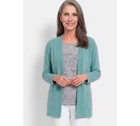 Strickjacke GOLDNER "Elegante Strickjacke mit Kaschmir", Damen, Gr. 44, grün (graugrün), Obermaterial: 95% Baumwolle CO. 5% Kaschmir WS., gerade, V-Ausschnitt, Strickjacken Strickjacke, mit Kaschmiera