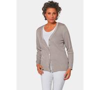 Strickjacke GOLDNER "Kurzgröße Edle Strickjacke in Rippenstruktur", Damen, Gr. 20, beige (taupe), Obermaterial: 65% Polyacryl PAN. 35% Polyester PES., Sonstiges, Strickjacken Strickjacke, Mit echten P