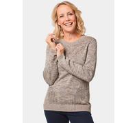 Strickpullover GOLDNER "Eleganter Glanzpullover, Ajour-Details", Damen, Gr. 48, braun (camel, melange), Obermaterial: 82% Baumwolle CO. 18% metallisierte Fasern MTF., weit Rippe, Pullover Strickpullov