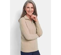 Strickpullover GOLDNER "Kurzgröße Troyer-Pullover mit Reißverschluss", Damen, Gr. 20, beige, Modern, lässig geschnitten, hoch geschlossener Ausschnitt, Rippbündchen, Pullover Strickpullover, modischer