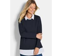 Langarmshirt GOLDNER "Kurzgröße Elegantes 2-in-1 Business-Oberteil", Damen, Gr. 21, blau (marine, weiß), Obermaterial: 94% Baumwolle CO. 6% Elasthan EL., Shirts Langarmshirt, Hemdkragen (65457909-21) 