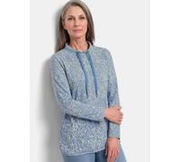 Sweatshirt GOLDNER "Kurzgröße Sweater mit grafischem Druck", Damen, Gr. 20, blau, gemustert, Modern, lässig geschnitten, hoch geschlossener Ausschnitt, Gerade, Sweatshirts Sweatshirt, Tunnelzug im Ste