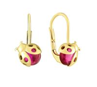 Goldohrringe Marienkäfer mit synthetischem Rubin für Damen und Kinder