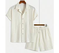 GOLDREDY Herren Mode Klassischer einfarbiger strukturierter Strick Cardigan, geeignet für Lässig, Pendeln, Straßenmode, Sommer Neu Kurzarm Zweiteiler