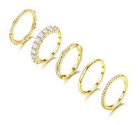 Goldringe für Damen, stapelbar, 14 Karat vergoldet, stapelbar, für Damen, läuft nicht an, trendig, zierlich, Zirkonia, Goldringe, Statement-Hochzeitsringe, 5 Stück
