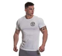 Gold's Gym Herren Gold’s Gym Ggts001 Mens Basic Left Chest Muscle Joe Print Logo Crew Neck T-Shirt, weiß/schwarz, S