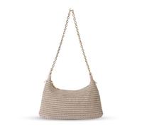GOLDTIMO Damen Strohtasche Strandtasche Sommer Urlaub Schultertasche Geldbörse, Beige, Small, Stilvoll