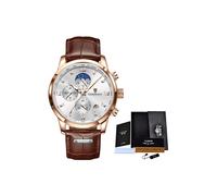 (Goldweiß) LIGE Herrenuhr Luxus Leder Wasserdicht Sport Quarz Armbanduhr Chronograph Militäruhr