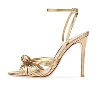 Goldzehen-Stiletto-Absatz-Sandalen für Damen, Schleife, geknotete Knöchelschnalle, Braut- und Hochzeitskleid-Schuhe, rückenfreie Stiletto-Absätze für sexy Nachtclub,Gold,39