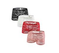 Golirsteca Herren-Boxershorts, Spitze, Unterwäsche, Ausbuchtungstasche, Dessous, durchsichtig, Booty-Shorts, Unterhöschen, Schwarz/Rosa/Rot/Weiß, X-Large