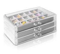 GOMETY Acryl Schmuck Organizer，Schmuckschatulle Acryl Schmuckkästchen mit 3 Schubladen, Ohrring Aufbewahrung Schmuckaufbewahrung Schmuckbox aus Samt für ohrringe Ring Jewellery Organizer