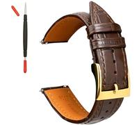 Gomvadr Handgemachte Echtleder Uhrenarmband Schnellspanner mit Edelstahl Schnalle Schließe für Frauen und Männer,Kompatibel mit Automatikuhren und Quarzuhren (20mm, Braun/Gold)