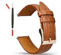 Gomvadr Handgemachte Echtleder Uhrenarmband Schnellspanner mit Edelstahl Schnalle Schließe für Frauen und Männer, Kompatibel mit Automatikuhren und Quarzuhren (Tan/Rose Gold, 24mm)