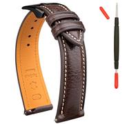Gomvadr Leder Uhrenarmband Pflanzlich Gegerbtes Top-Grain-Lederarmband, 16 18 19 20 21 22mm Schnellspanner-Ersatzarmbänder, Italienisches Minerva Box Lux Leder, Kaffee/Schwarze Schnalle, 20mm