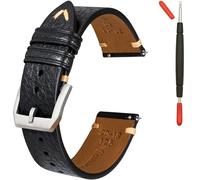 Gomvadr Quick Release Lederarmband, Öl Wachs Leder Uhrenarmbänder, Italienische Kalbsleder Uhrenarmbänder Ersatzband für Männer Frauen 16 18 19 20 21 22mm (18mm, Schwarz/Silberne Schnalle)