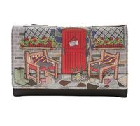 Gone to Pot Country Cottage Cat Large Leather Tri Fold Purse for Women - RFID Genuine Leather Wallet with 12 Card Slots, ID Window & Zip Coin Pocket - 14x9x3.5cm