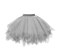 GOOBGS Damen 50er Ballettrock Ballet Tulle Mini Puffy Tutu Silber XL