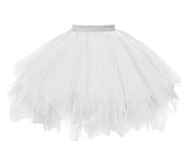GOOBGS Damen 50er Ballettrock Ballet Tulle Mini Puffy Tutu Weiß M