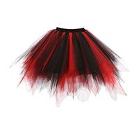 GOOBGS Damen 50er Ballettrock Multi-SchichtenVintage Ballet Blase Firt Tulle Petticoat Puffy Tutu Schwarz Rot Medium New