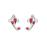 goodluxx Koi Rot Ohrstecker 925 Sterling Silber Fisch Ohrstecker Schmuck Geschenk für Mädchen Koi Rot Ohrstecker Silber + Rot