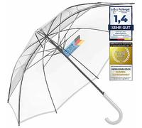 GOODS+GADGETS Durchsichtiger Regenschirm transparent, weißer Stockschirm Ø 130 cm; Eleganter Regenschirm in transparent - Das Fashion-Highlight