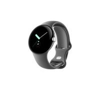 Google Pixel Watch Silber poliert intelligente Uhr mit Band Flouroelastomer dunkelgrau Bandgröße: L 32 GB Wi-Fi NFC Bluetooth 36 g (GA03305-DE)