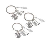 GOOHOCHY Schlüsselanhänger Ornamente aus Metall 3er Set Mini Gartentools mit Dankesbogen für Geldbeutel und Taschen als Thanksgiving Dekor