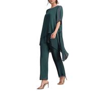 Goolecrimp 2-teiliges Abendkleid-Set aus Chiffon für die Mutter der Braut für Damen elegantes Chiffon-Hemd und hoch taillierte Hose zweiteiliges Abendkleid-Set in großer Größe (Grün,XXL)