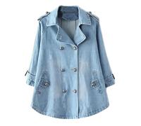 Goolecrimp Damen-Frühlingsmode Denim-Mantel im Cape-Stil mit Reverskragen und Doppelknopfleiste Klassische kurz geschnittene Denim-Jacke im Relaxed Fit Perfekt fürs Büro (Blau 1,L)
