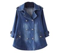 Goolecrimp Damen-Frühlingsmode Denim-Mantel im Cape-Stil mit Reverskragen und Doppelknopfleiste Klassische kurz geschnittene Denim-Jacke im Relaxed Fit Perfekt fürs Büro (Blau 2,XXL)