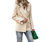 Goolecrimp Damen-Frühlingsmode Vintage-Oversize-Tweedblazer mit fallendem Revers zweireihig vollständig gefüttert, Business-Arbeitsjacke (Beige,XL)
