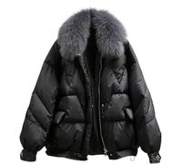 Goolecrimp Damen Winter Warme Verdickte Daunenjacke Haarkragen Locker Glänzender Parkermantel Lässiger Gesteppter Lockerer Langarm-Daunenjackenmantel mit Reißverschluss (Schwarz 2,M)